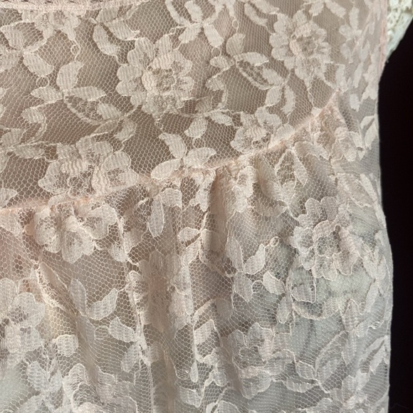 Deena Vintage Nightgown - Blush Pink lace sheer midi length long sleeveless Sz L - Picture 8 of 12